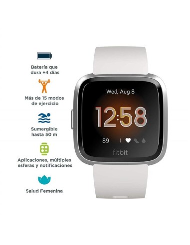 Fitbit versa lite blanco plata smartwatch reloj deportivo con pantalla táctil FB415SRWT kiwiku.com