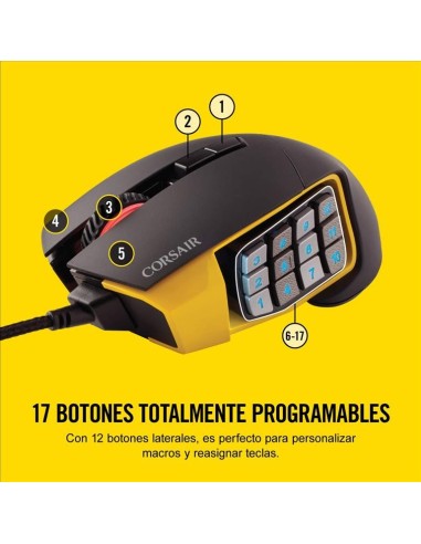 Raton corsair gaming scimitar pro rgb negro-amarillo CH-9304011-EU kiwiku.com