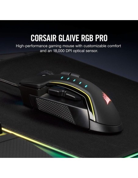 Raton corsair usb gaming glaive rgb pro optico 16k dpi negro CH-9302211-EU kiwiku.com