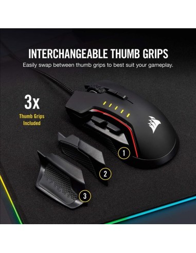 Raton corsair usb gaming glaive rgb pro optico 16k dpi negro CH-9302211-EU kiwiku.com