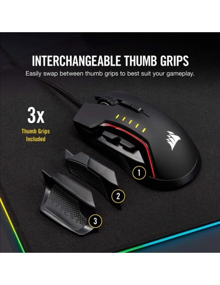Raton corsair usb gaming glaive rgb pro optico 16k dpi negro CH-9302211-EU kiwiku.com