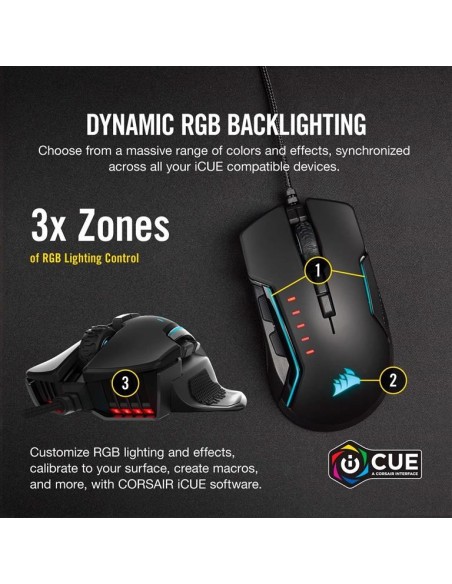 Raton corsair usb gaming glaive rgb pro optico 16k dpi negro CH-9302211-EU kiwiku.com