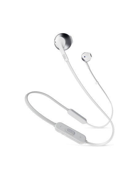 Jbl, T205bt auriculares ergonómicos con micrófono y control remoto bluetooth, Blanco plata  kiwiku.com