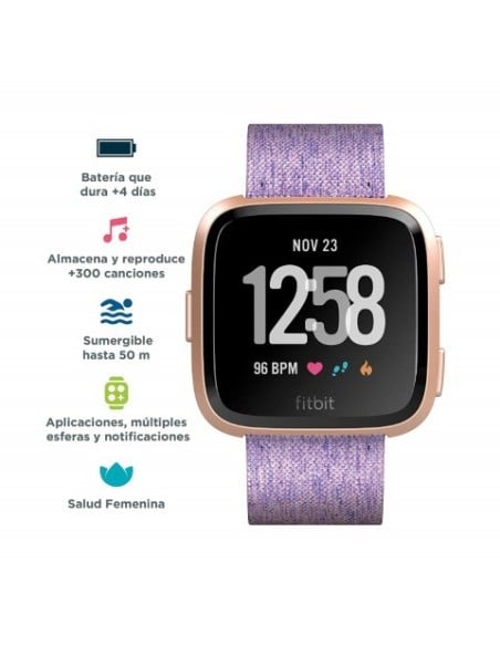Fitbit, Versa smartwatch edición especial pulsera tejido color lavanda/aluminio oro rosa FB505RGLV-EU kiwiku.com