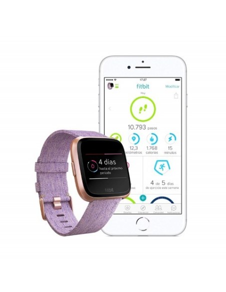 Fitbit, Versa smartwatch edición especial pulsera tejido color lavanda/aluminio oro rosa FB505RGLV-EU kiwiku.com