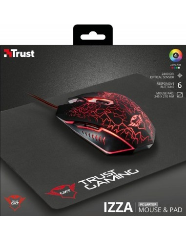 Trust, Raton usb gaming bundle gxt783 izza + alfombrilla  22736 22736 kiwiku.com