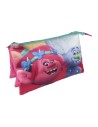 Estuche/portatodo plano 3 compartimentos trolls, Color Fucsia