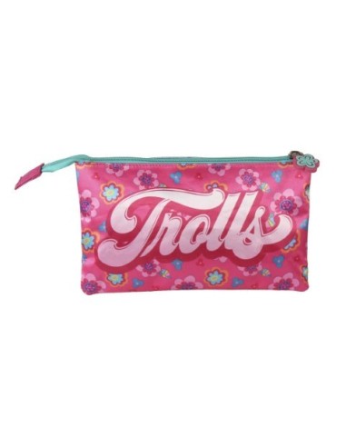 Estuche/portatodo plano 3 compartimentos trolls, Color Fucsia 2100002151 kiwiku.com