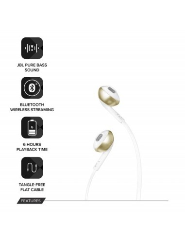 JBL, Auriculares T205BT ergonómicos con bluetooth y micrófono integrado, Color blanco   kiwiku.com