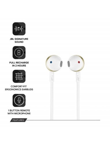 JBL, Auriculares T205BT ergonómicos con bluetooth y micrófono integrado, Color blanco   kiwiku.com