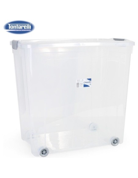 Tontarelli, Caja almacenaje 85 l con tapa y ruedas combi, Transparente 39348 kiwiku.com