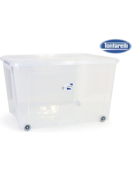 Tontarelli, Caja almacenaje 145 l con tapa y ruedas combi, Transparente 39273 kiwiku.com