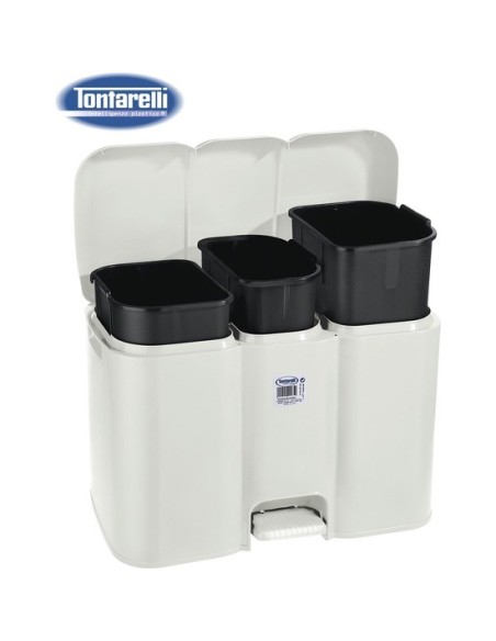 Cubo basura triple con tapa 40l patty crema 37460 kiwiku.com