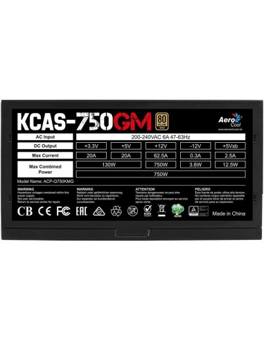 Fuente alimentacion aerocool kickass  750gm  certificado 80 plus gold KCAS750GM kiwiku.com