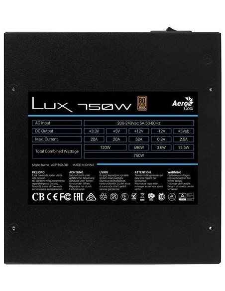 Fuente de Alimentación Aerocool fuente lux750w psu 80 plus bronze LUX750 kiwiku.com