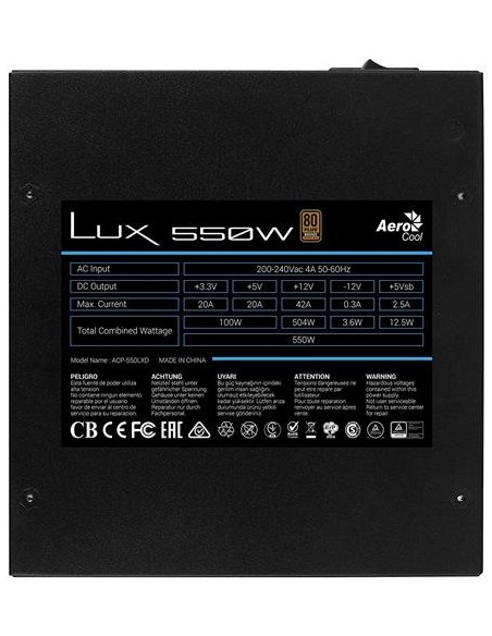 Fuente alimentacion aerocool lux  550w, 80 plus bronze LUX550 kiwiku.com