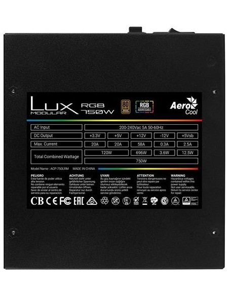 Aerocool Lux rgb 750m Fuente de Alimentación 750 w 80Plus Bronze LUXRGB750M