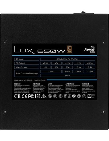 Aerocool  Lux 650 Fuente de Alimentación 650 w atx 80Plus Bronze LUX650 kiwiku.com