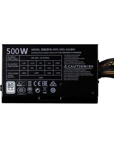 Fuente alimentacion cooler master watt lite 500w MPX-5001-ACABW-EU kiwiku.com
