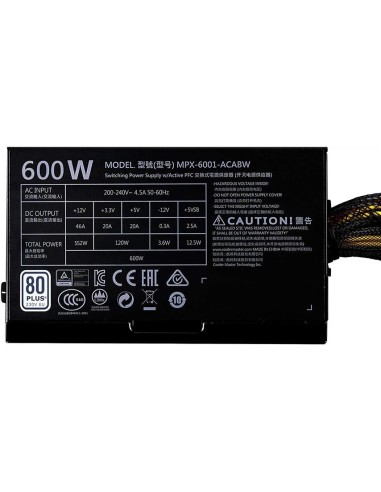 Fuente alimentacion cooler master watt lite 600w MPX-6001-ACABW-EU kiwiku.com