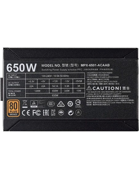 Fuente alimentacion cooler master mwe 650 80+ bronze MPX-6501-ACAAB-EU