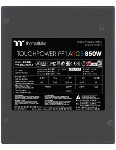 Fuente Alimentacion Atx 850W Pf1 Argb Platinum PS-TPD- 0850F3FAPE-1