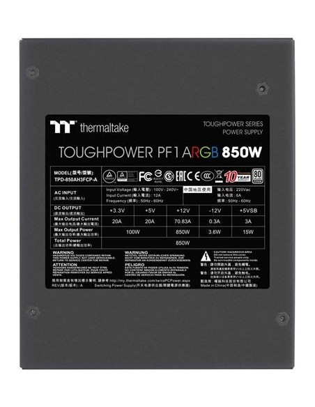 Fuente Alimentacion Atx 850W Pf1 Argb Platinum PS-TPD- 0850F3FAPE-1