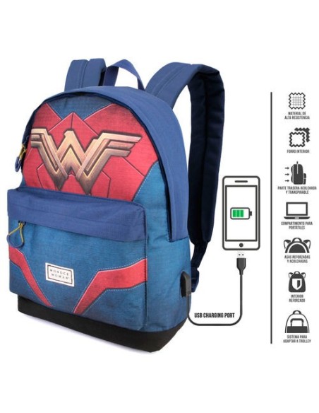 Mochila Wonder Woman DC Comics adaptable 42cm  kiwiku.com
