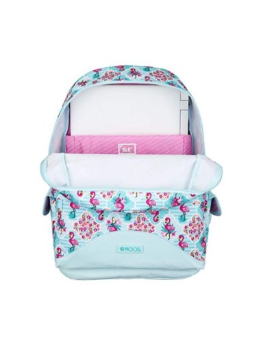 Mochila ordenador moos flamingo turquesa 46cm  kiwiku.com