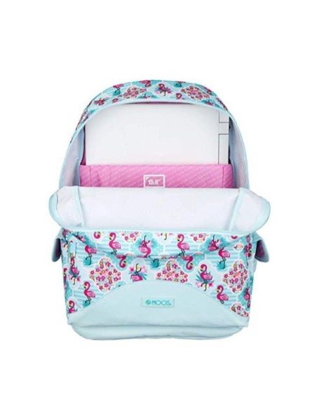 Mochila ordenador moos flamingo turquesa 46cm  kiwiku.com