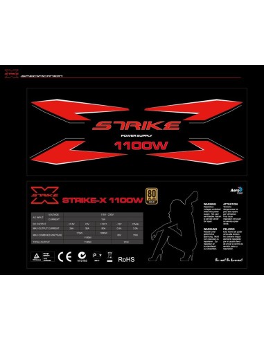 Fuente alimentacion aerocool strikex 1100w pfc, vent. 13.9cm