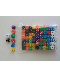 Bolsa 100 dados 6 caras puntos opacos 10 mm.