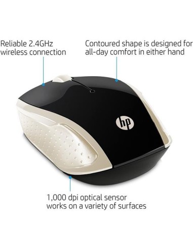 Ratón inalámbrico hp 200 dorado Diseño Ambidiestro 2HU83AA