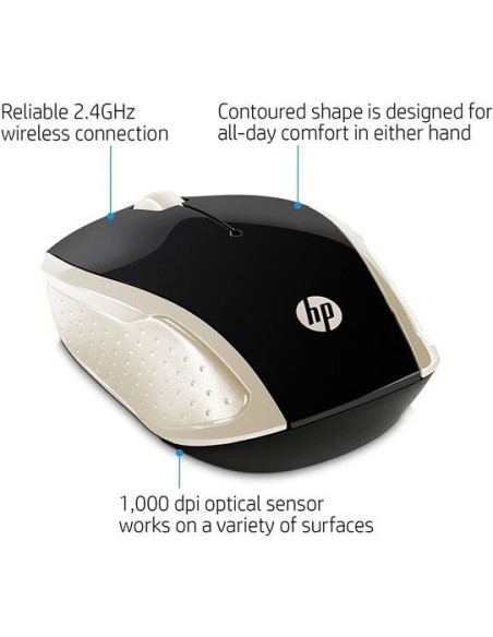 Ratón inalámbrico hp 200 dorado Diseño Ambidiestro 2HU83AA