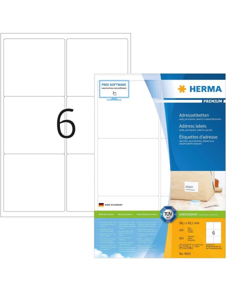 Oportunidad Etiquetas Herma PREMIUM, A4, 99,1 x 93,1 mm, 600uds