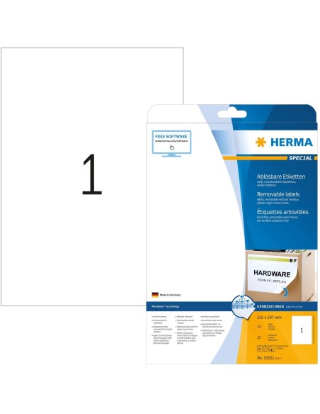 Etiquetas despegables 210X297 blancas 25 hojas 25 uds 10021 | kiwiku