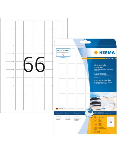 Comprar Etiquetas chorro de tinta 25,4x25,4 25 hojas A4 1650 uds 8831
