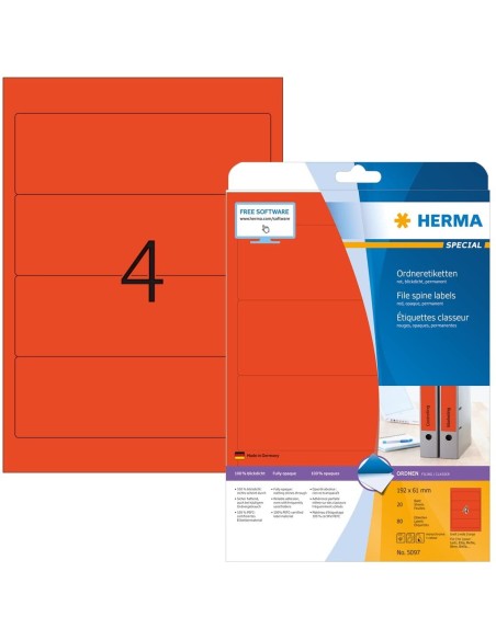 Etiquetas de archivador rojas 192x61 20 hojas A4 80 uds 5097 | kiwiku