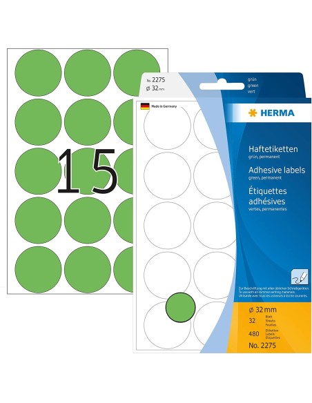 Oportunidad Etiquetas verdes redondas 32mm 32 A4 480 uds 2275 | kiwiku