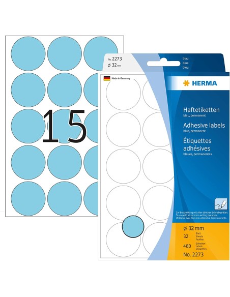 Oferta Etiquetas azules redondas 32mm 32 A4 480 uds 2273 | kiwiku