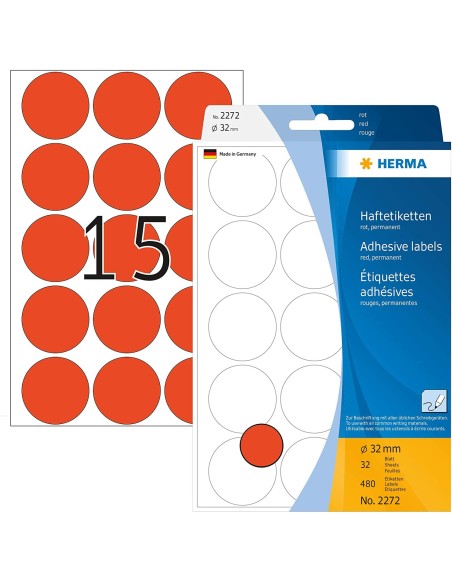 Oferta Etiquetas rojas redondas 32mm 32 A4 480 uds 2272 | kiwiku