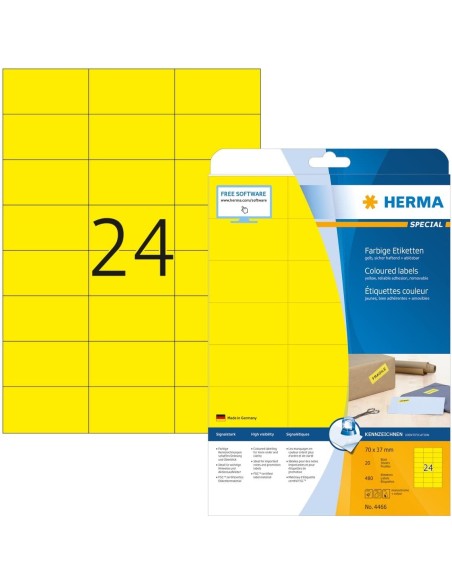 Herma Etiquetas amarillo 70x37 20 hojas A4 480 uds 4466 | kiwiku