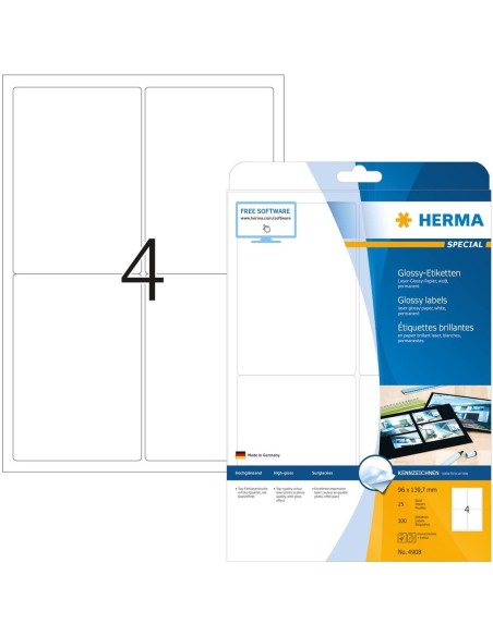 Oferta - Etiquetas Brillantes 96X139,7 25 A4 100 uds 4908 | kiwiku
