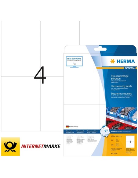 Herma Etiquetas resistentes 105x148 25 A4 100 uds 4697 | kiwiku
