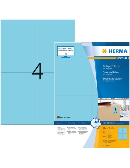 Herma Etiquetas azules 105X148 100 A4 400 uds 4398 | kiwiku