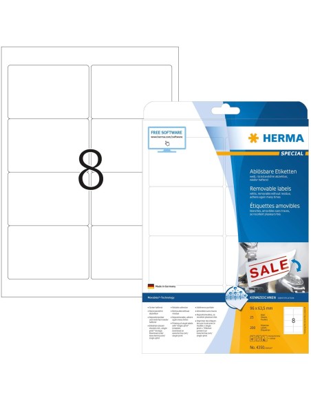 Herma Movables Etiquetas 96X63,5 25 A4 200 uds 4350 | kiwiku