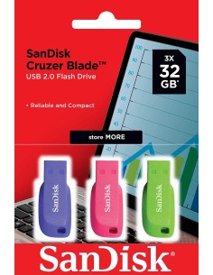 Pack 3 Unidades de Colores Memoria USB 2.0 32 GB SDCZ50C-032G-B46T