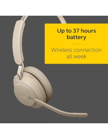 Jabra Evolve2 65 Auriculares UC Mono Bluetooth Beige - Calidad De Llamadas Superior  