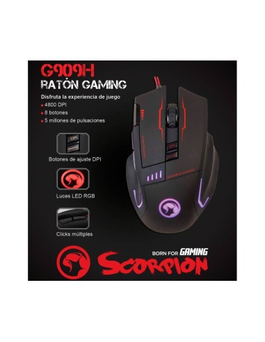 Raton Gaming Scorpion G909h 4800dpi USB Negro MA-G909H BK