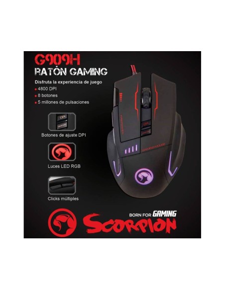 Raton Gaming Scorpion G909h 4800dpi USB Negro MA-G909H BK